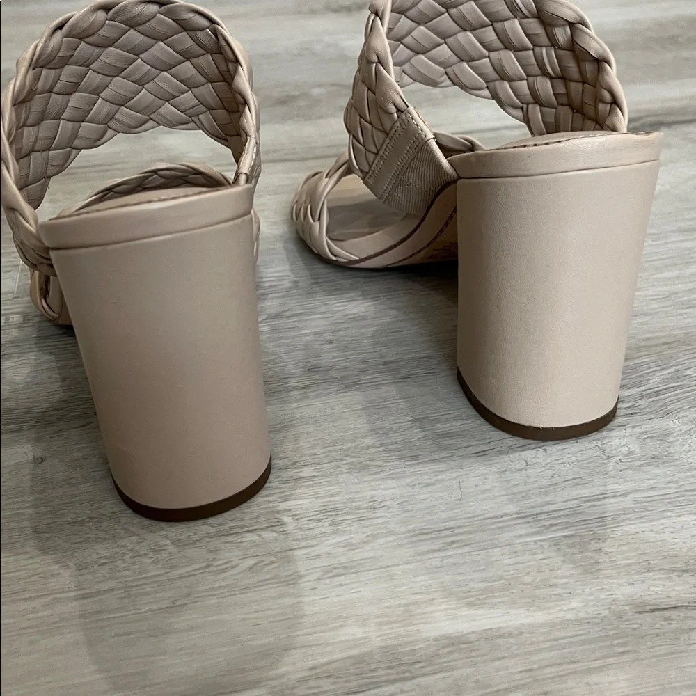 Sarto Braided Block Heel Sandals Beige Leather Womens‎ 7 Wedding Classic Chic